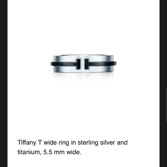 Tiffany & Co. T Wide Ring 5mm, Sterling Silver and Titanium, Size 6.5 - Picture 4 of 5
